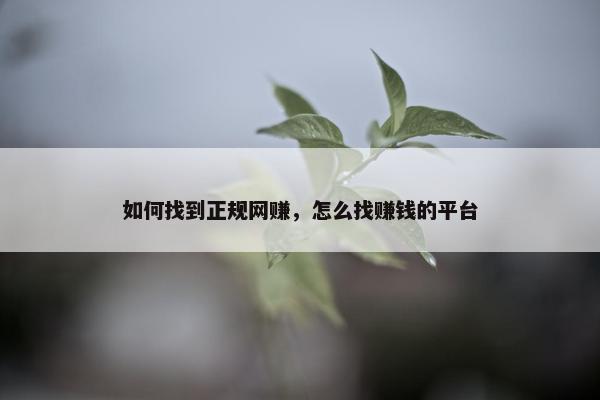 如何找到正规网赚，怎么找赚钱的平台